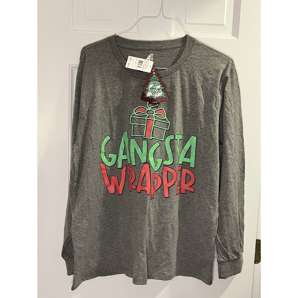NWT Gangsta Wrapper Christmas Funny Meme Gift Men's long sleeve T-Shirt Size 2XL